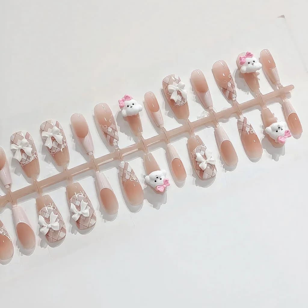 Nakładane paznokcie Teddy Dog, uroczy francuski manicure, 30 sztuk