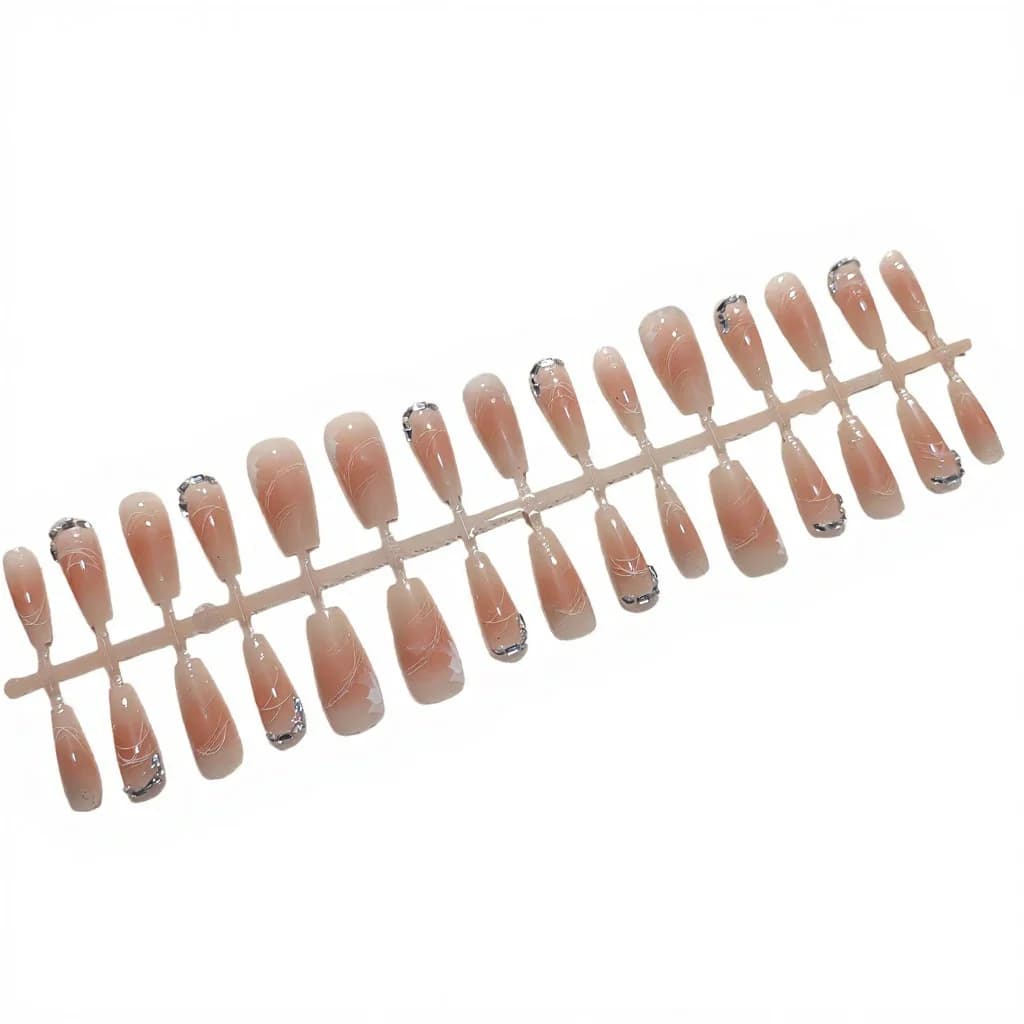 Kwiatowe tipsy naklejane z cyrkoniami, długi gradient blush