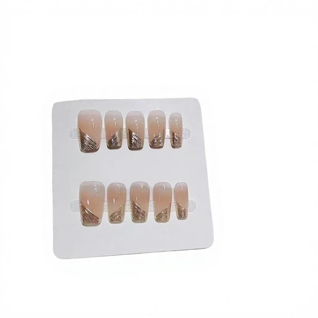 Krótkie kwadratowe tipsy z ukośnym francuskim manicure, 10 szt.