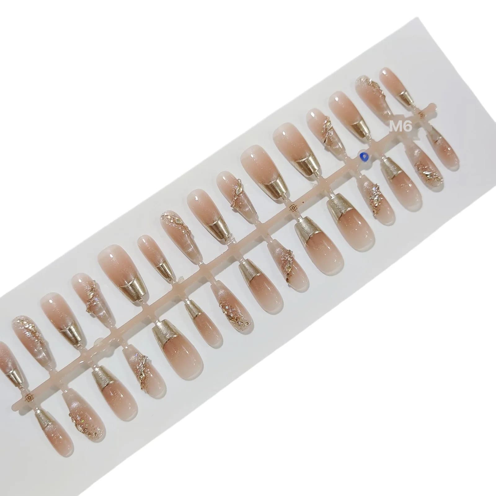 French Tip Paznokcie Prasowane ze Złotą Ramką i Brokatem, 30 Sztuk