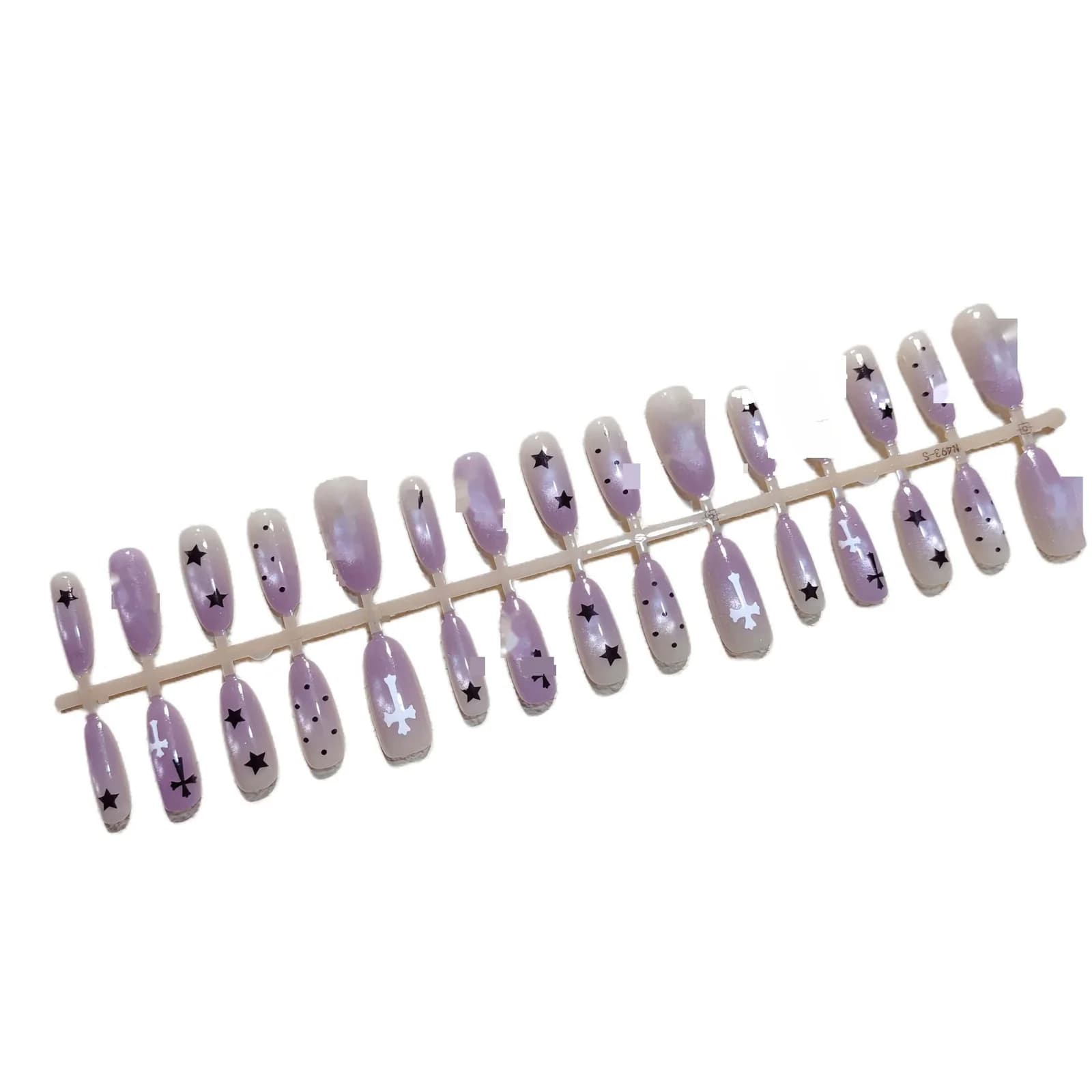 Średnie owalne paznokcie naklejane Cat Eye Purple Starry, 30 sztuk